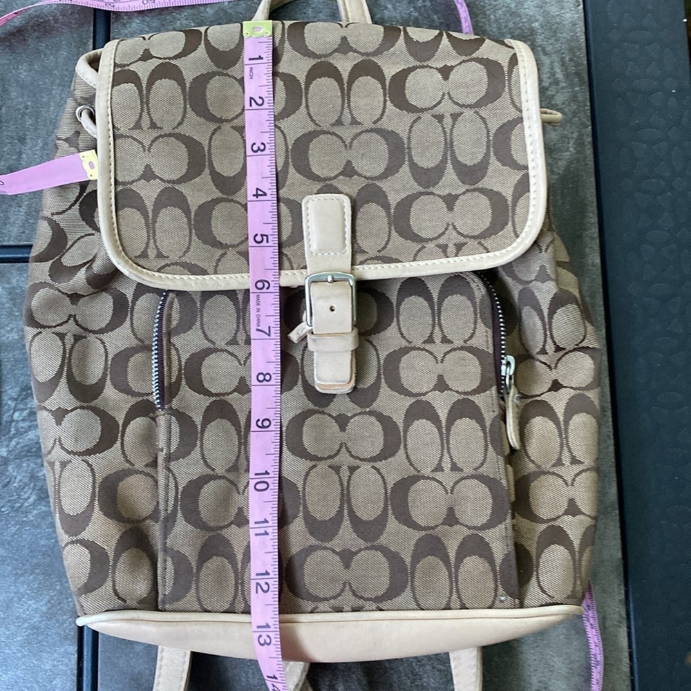 Coach Vintage Khaki Monogram Logo And Leather Backpack - Picture 3 of 8